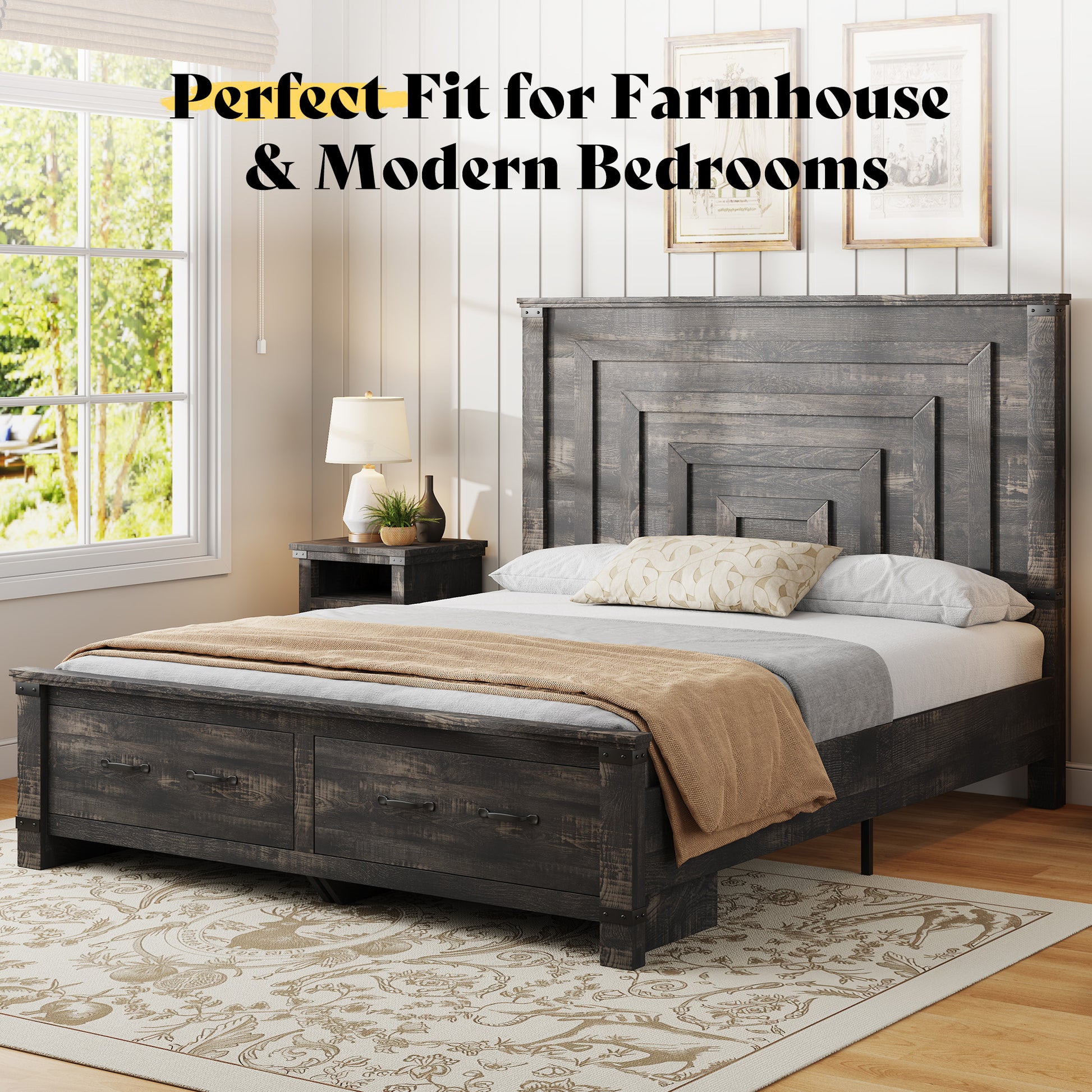Quin Bed Frame Farmhouse Storage Bed Amerlife Black Full