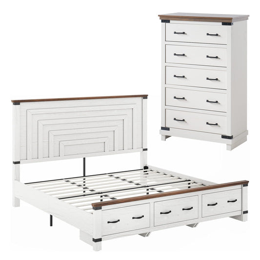 Quin Farmhouse Bedroom Set Amerlife White / King