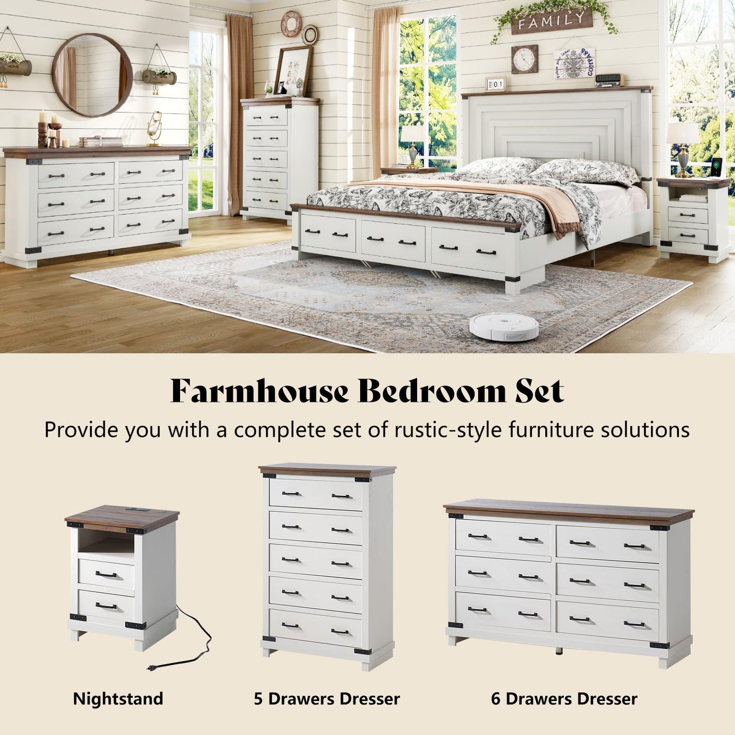 Quin Farmhouse Bedroom Set Amerlife White / Queen