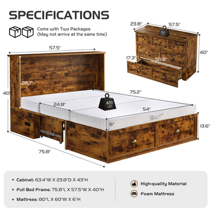 Haven Farmhouse Murphy Bed with Storage - F-BROWN