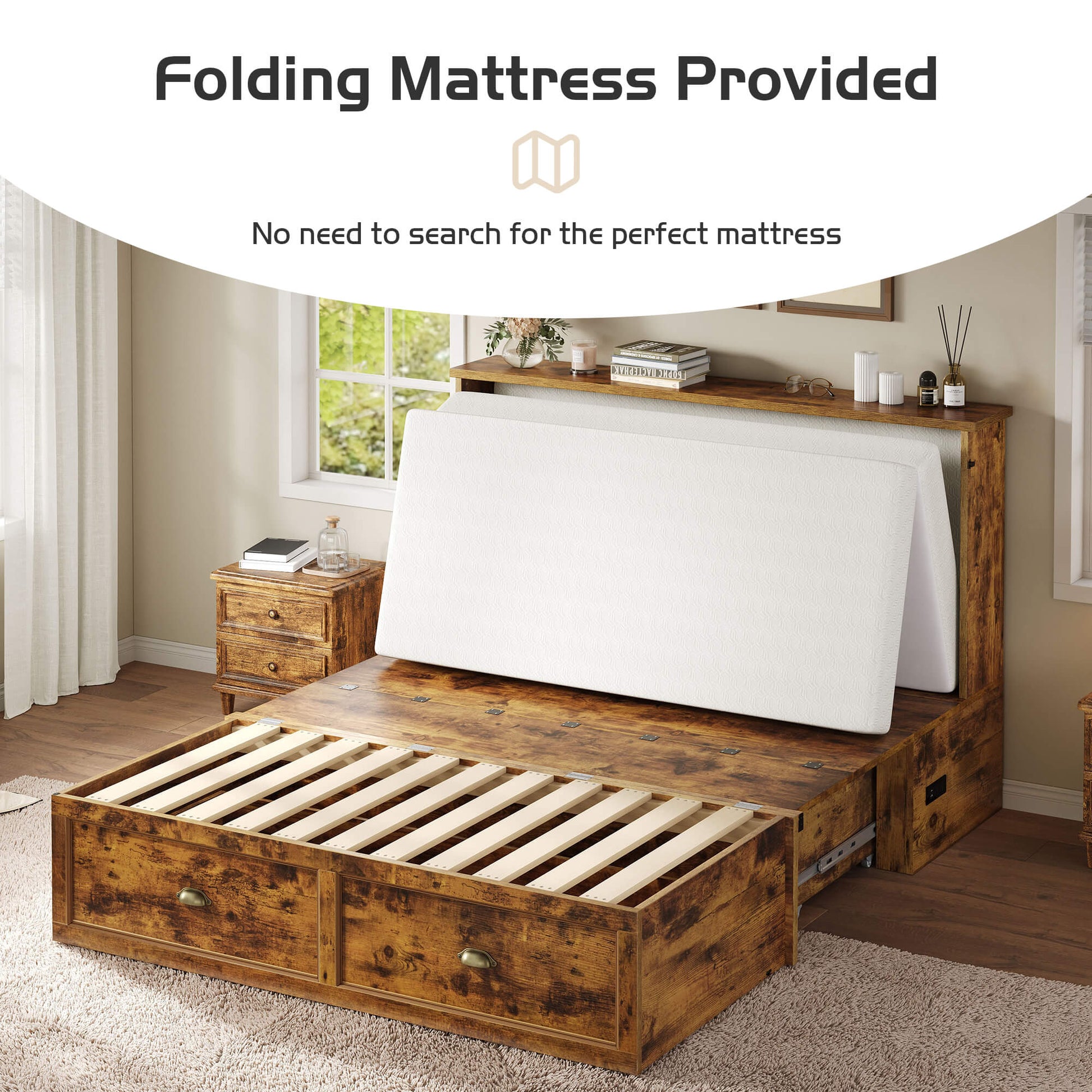 Haven Farmhouse Murphy Bed with Storage - Q-BROWN
