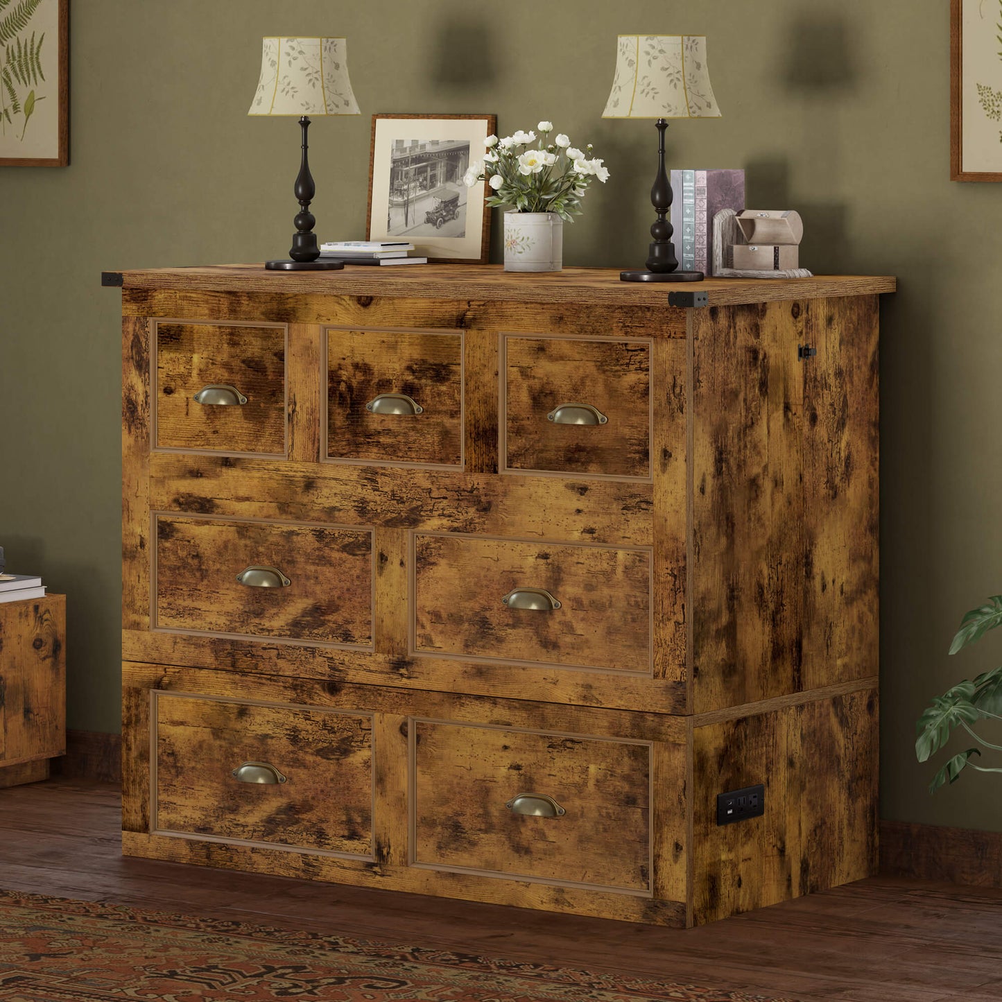 Haven Farmhouse Murphy Bed with Storage - T-BROWN