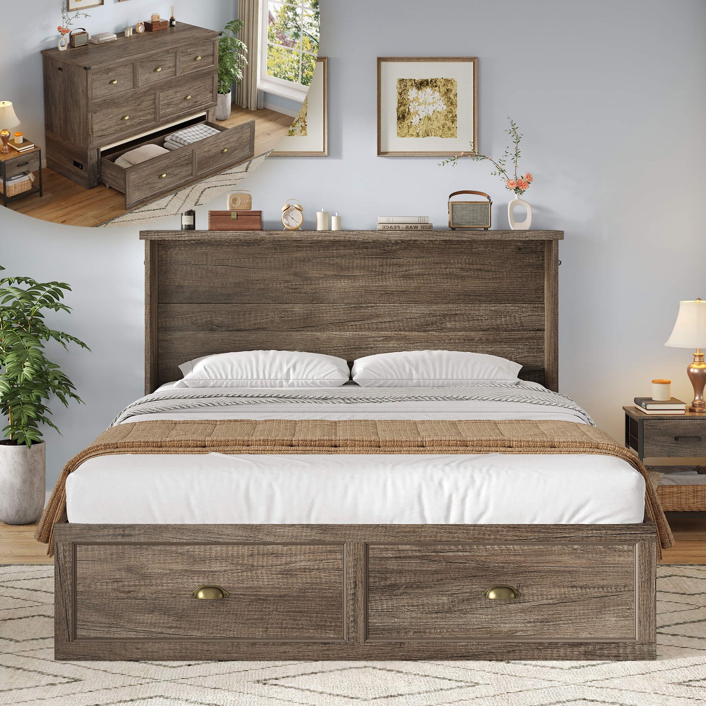 Haven Farmhouse Murphy Bed with Storage - F-GREY