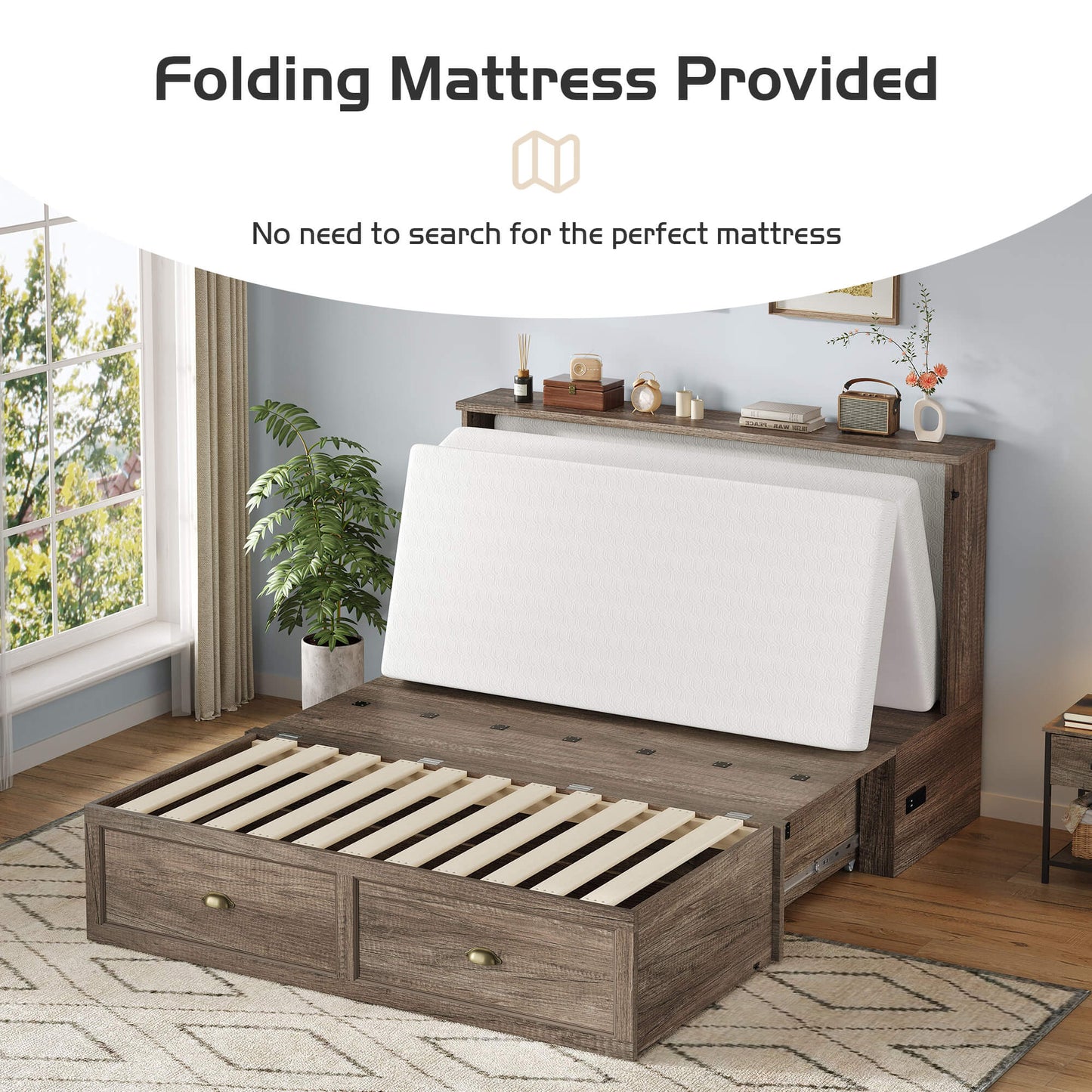 Haven Farmhouse Murphy Bed with Storage - F-GREY
