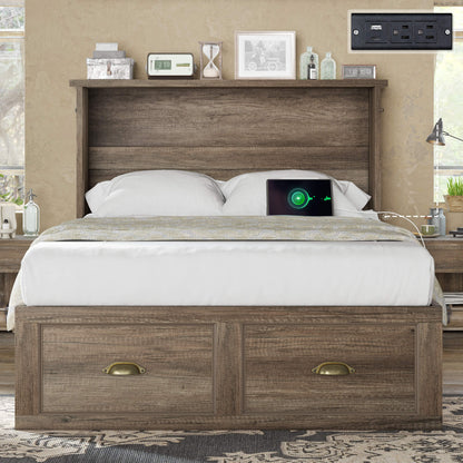 Haven Farmhouse Murphy Bed with Storage - T-GREY