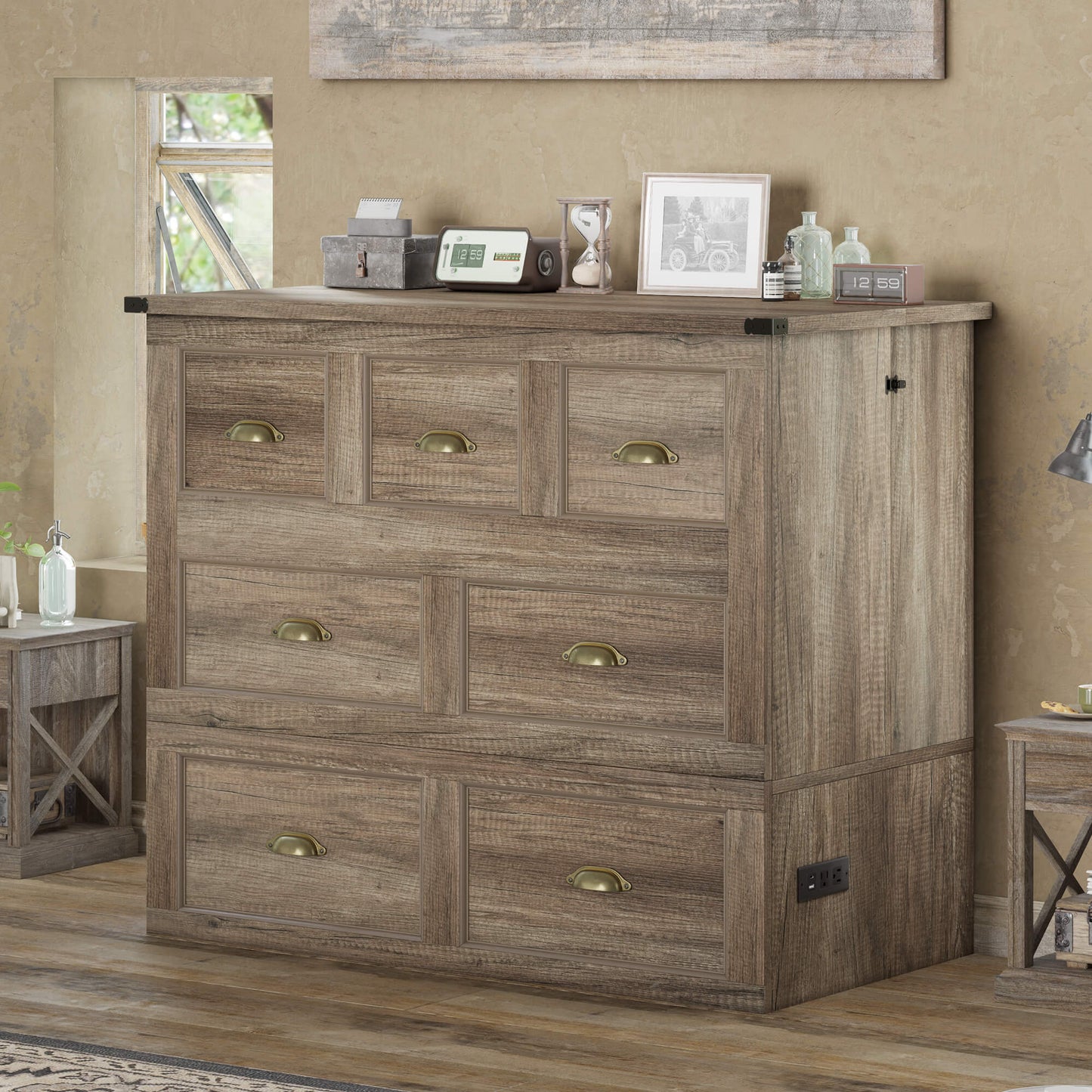 Haven Farmhouse Murphy Bed with Storage - T-GREY