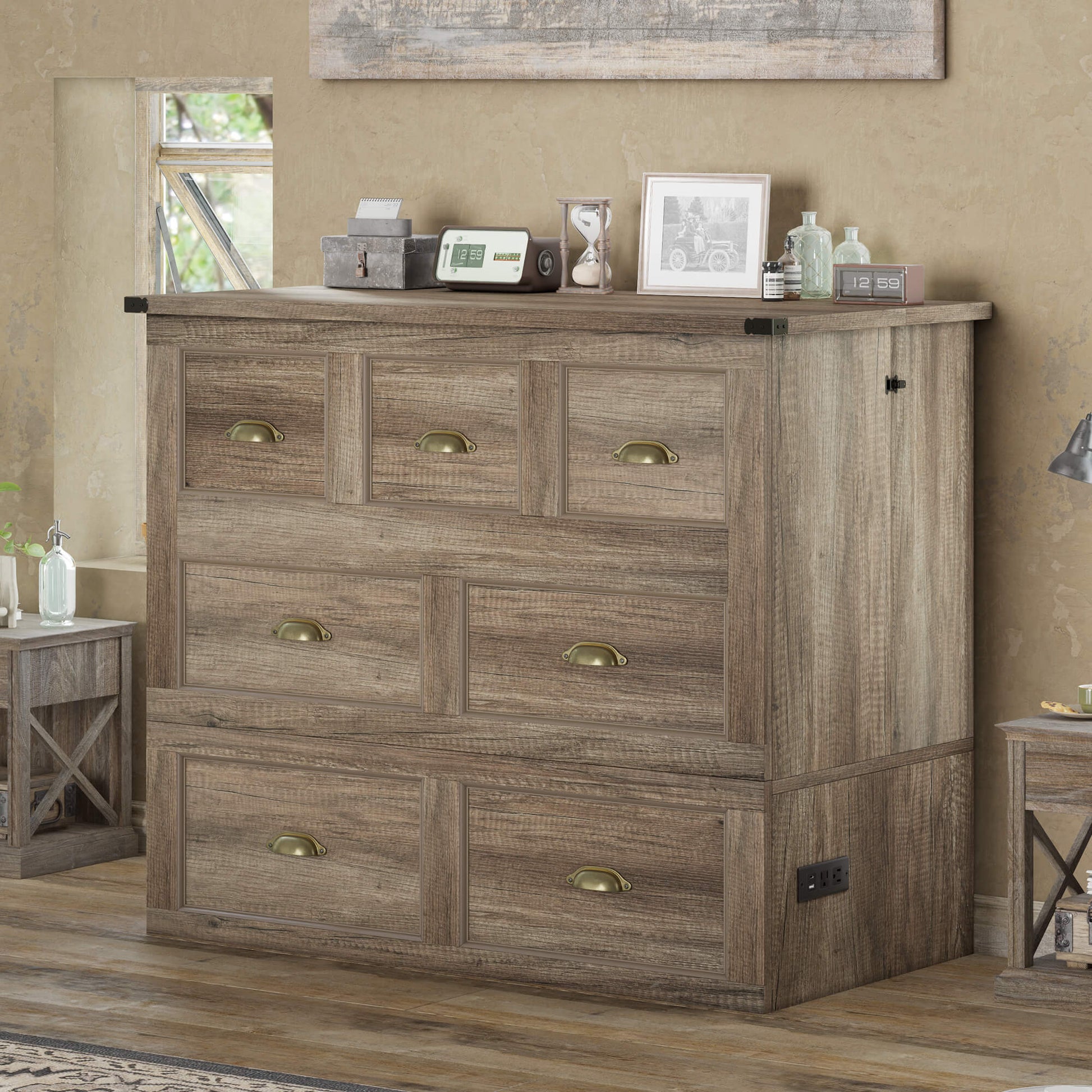 Haven Farmhouse Murphy Bed with Storage - T-GREY