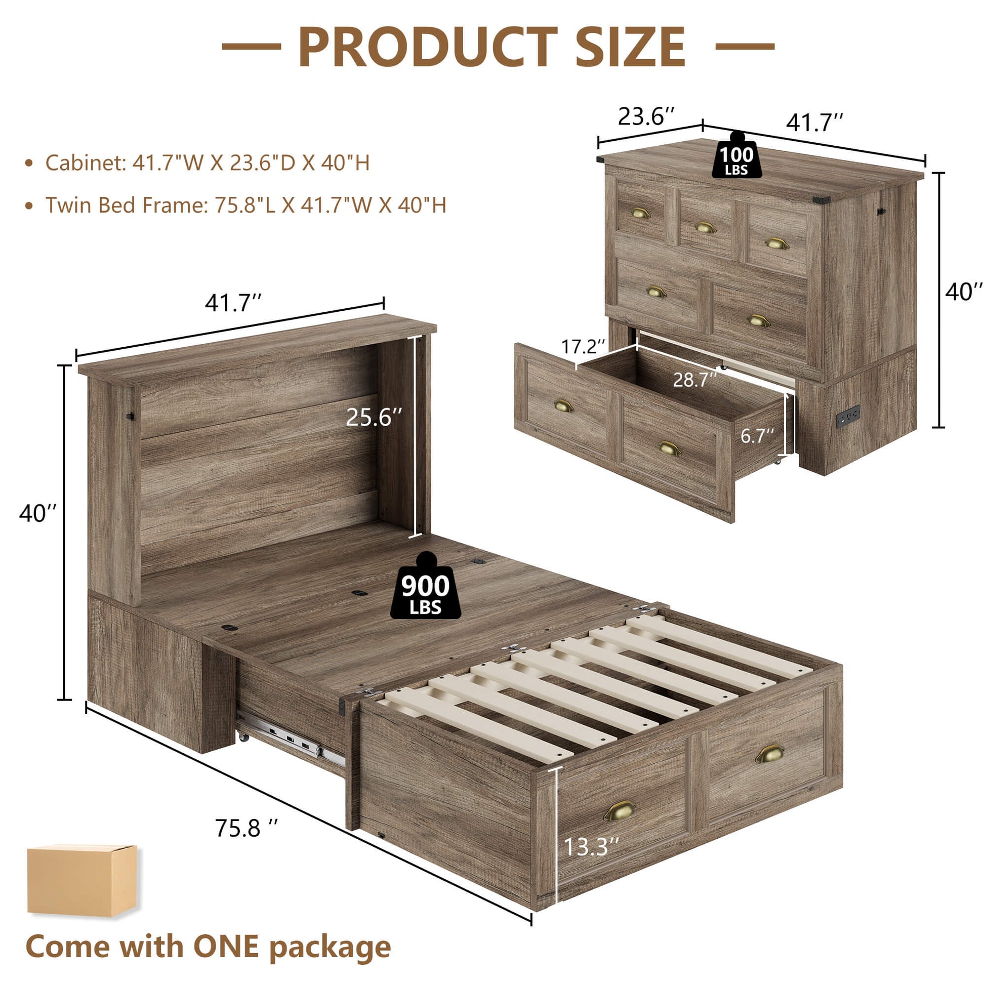 Haven Farmhouse Murphy Bed with Storage - T-GREY