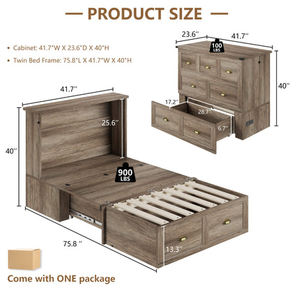 Haven Farmhouse Murphy Bed with Storage - T-GREY