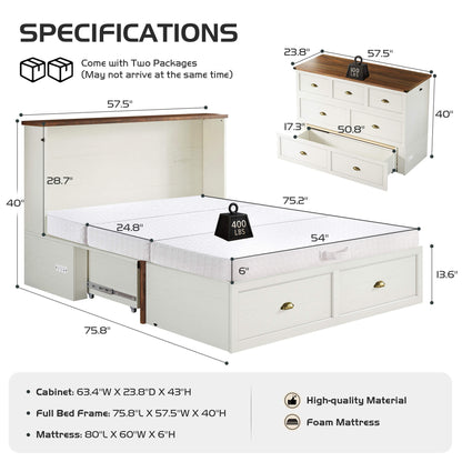 Haven Farmhouse Murphy Bed with Storage - F-WHITE