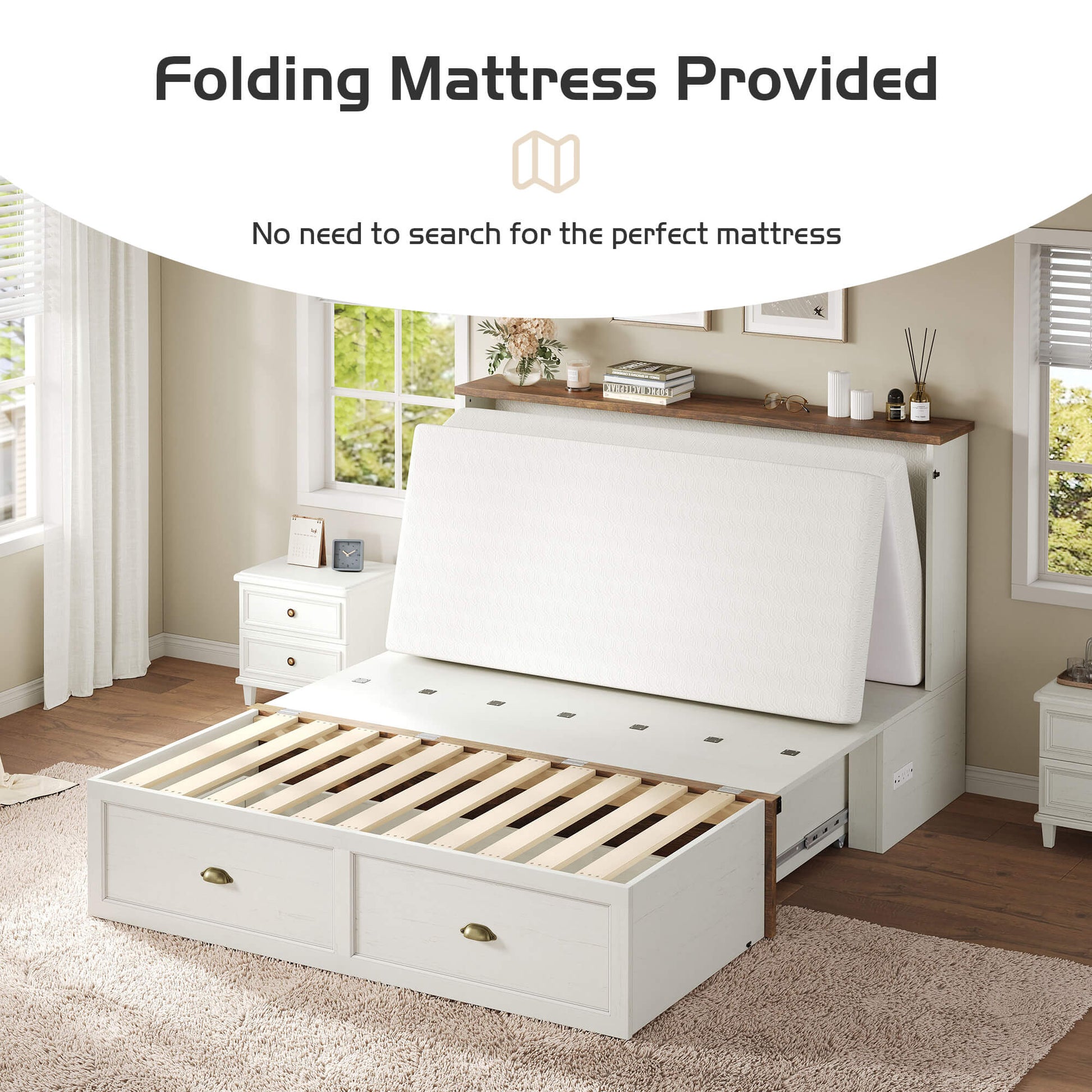 Haven Farmhouse Murphy Bed with Storage - F-WHITE