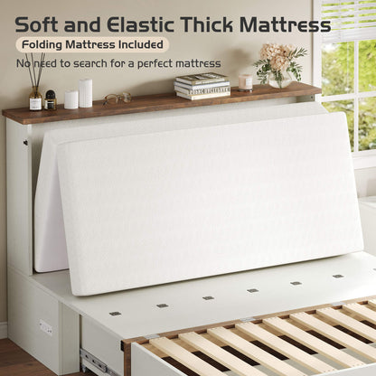 Haven Farmhouse Murphy Bed with Storage - F-WHITE