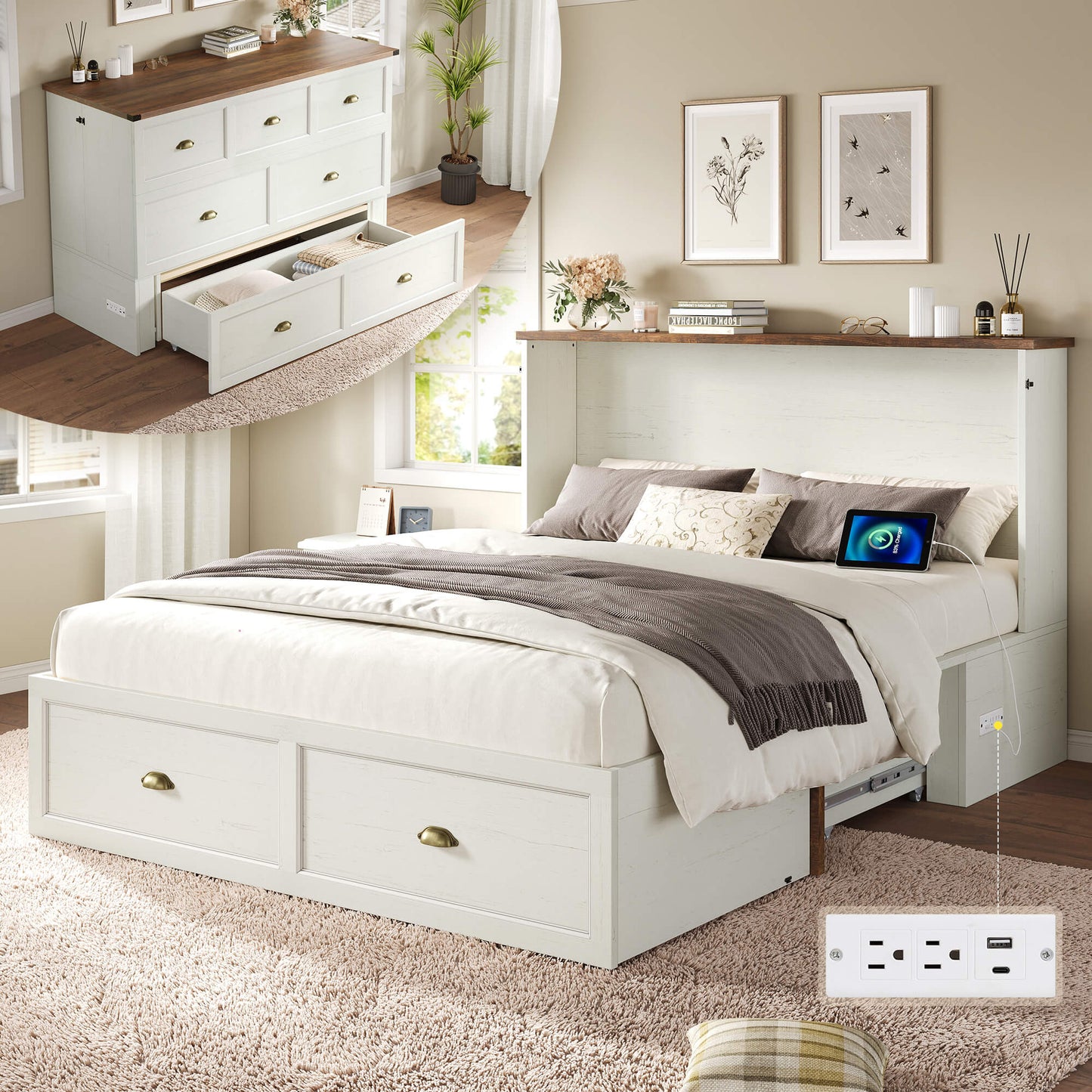 Haven Farmhouse Murphy Bed with Storage - Q-WHITE