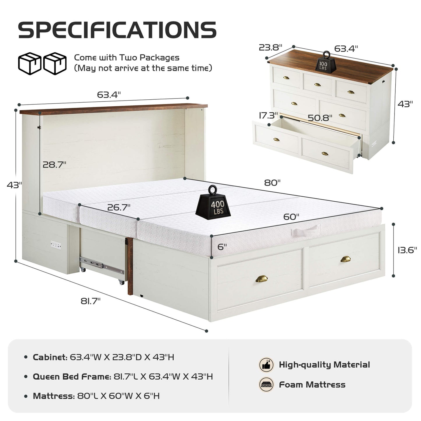 Haven Farmhouse Murphy Bed with Storage - Q-WHITE