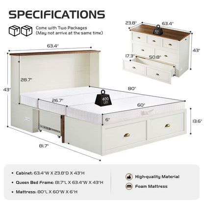 Haven Farmhouse Murphy Bed with Storage - Q-WHITE