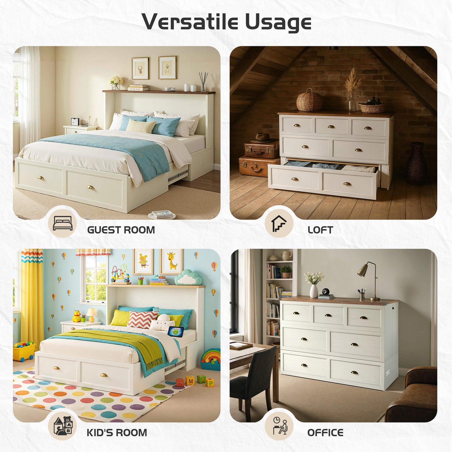 Haven Farmhouse Murphy Bed with Storage - Q-WHITE