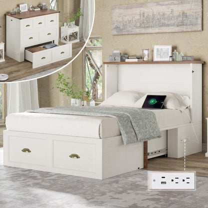 Haven Farmhouse Murphy Bed with Storage - T-WHITE