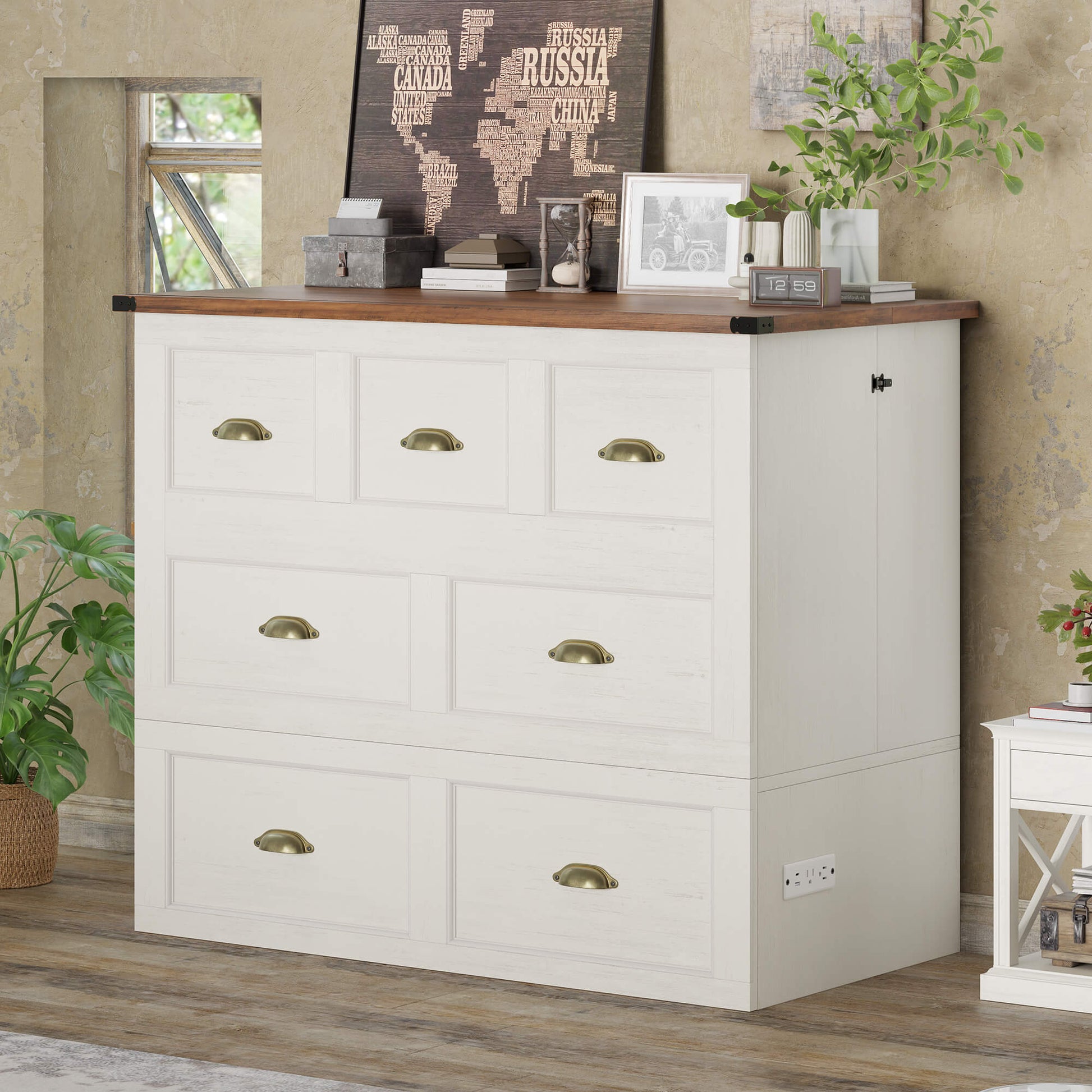 Haven Farmhouse Murphy Bed with Storage - T-WHITE