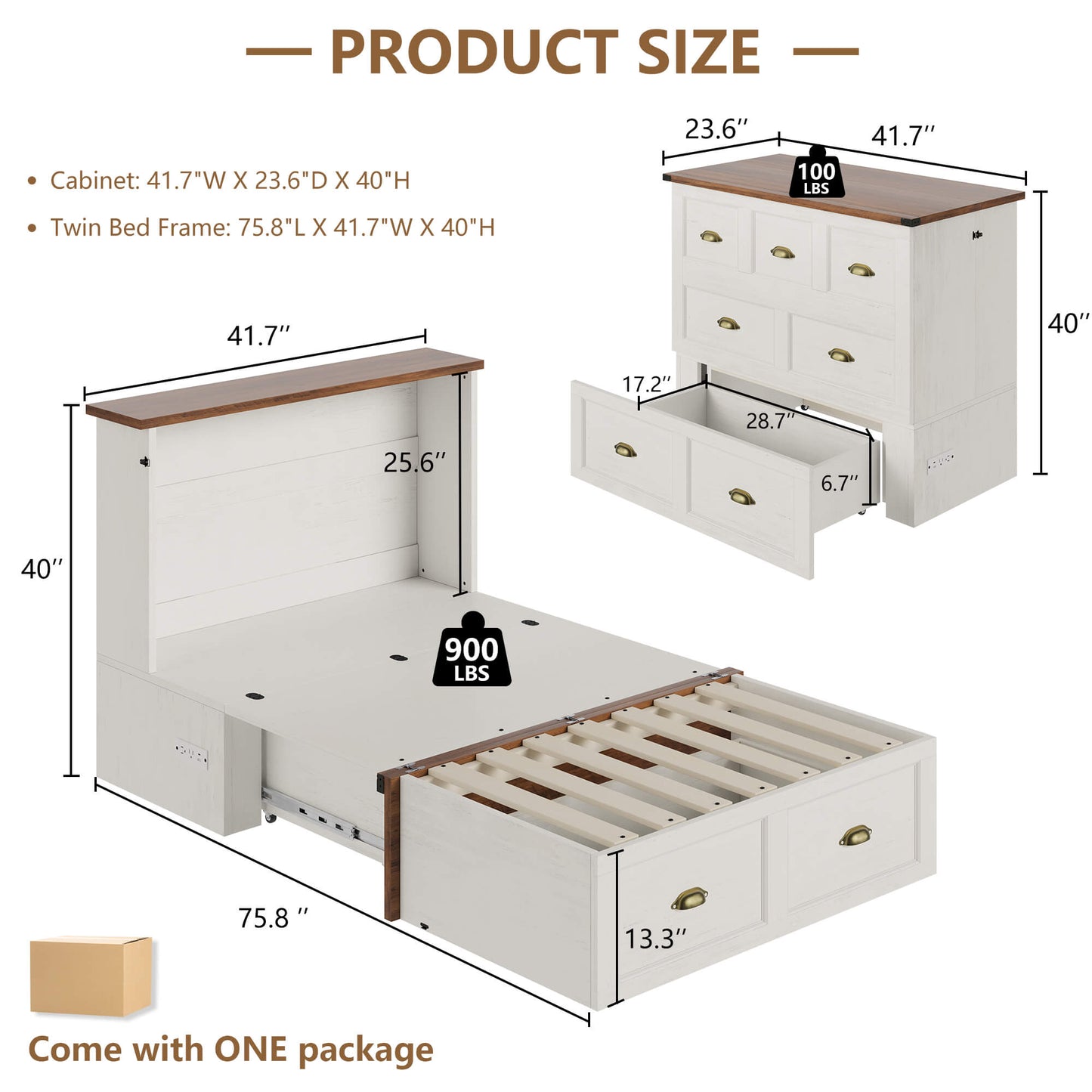 Haven Farmhouse Murphy Bed with Storage - T-WHITE