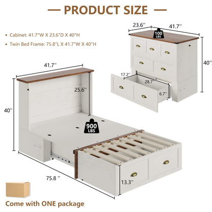 Haven Farmhouse Murphy Bed with Storage - T-WHITE
