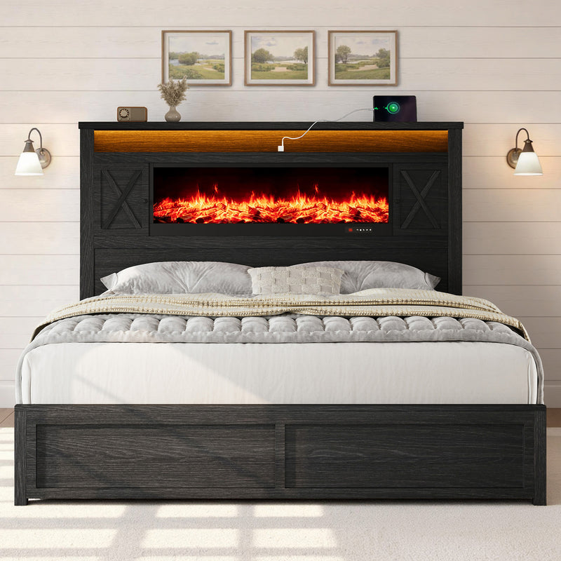 Hearth Farmhouse Fireplace Bed Amerlife King / Black