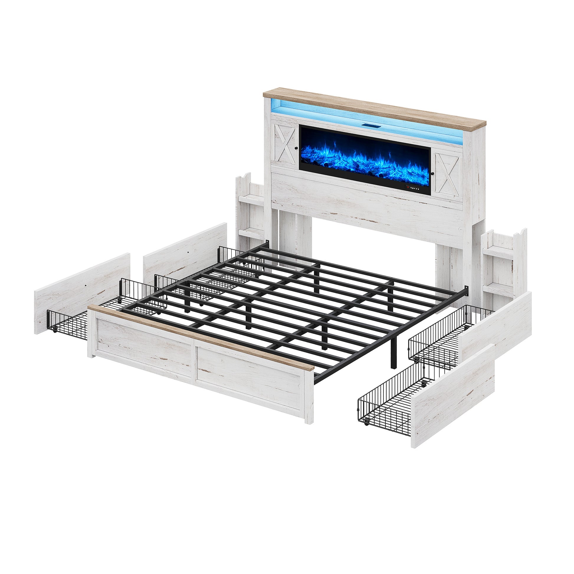 Hearth Farmhouse Fireplace Bed Amerlife King / White