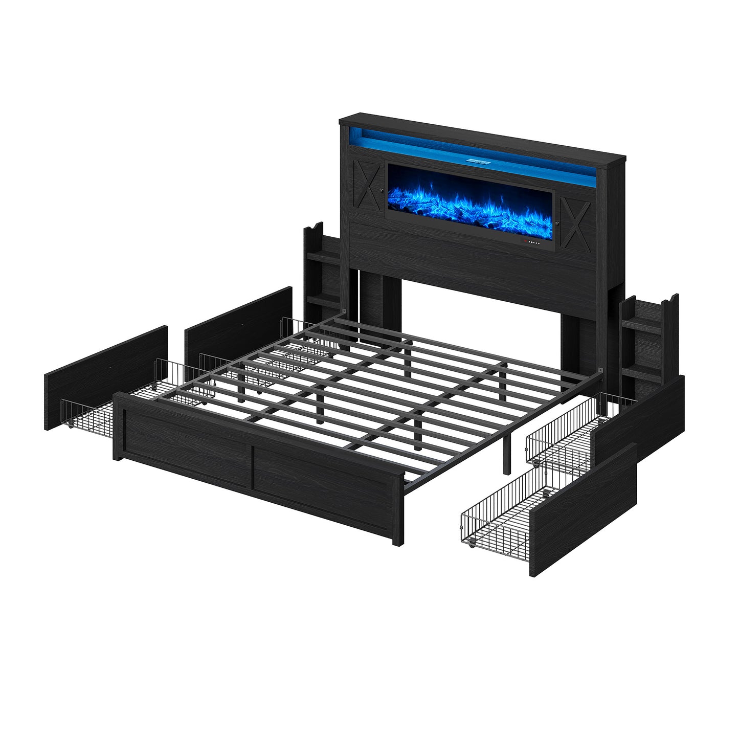 Hearth Farmhouse Fireplace Bed Amerlife Queen / Black