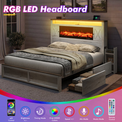 Hearth Farmhouse Fireplace Bed Amerlife Queen / White