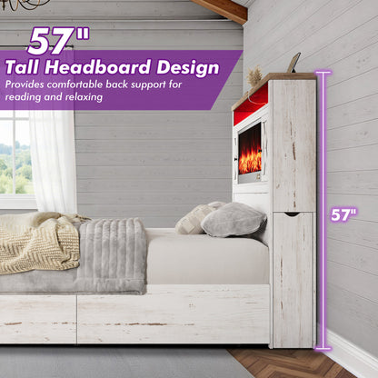 Hearth Farmhouse Fireplace Bed Amerlife Queen / White