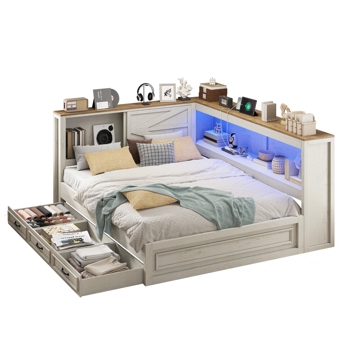 Slide Farmhouse Corner Bed Frame Amerlife 