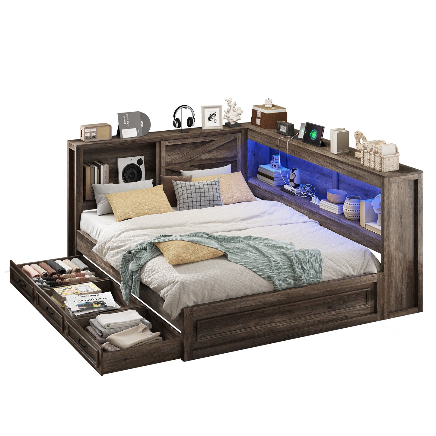 Slide Farmhouse Corner Bed Frame Amerlife 