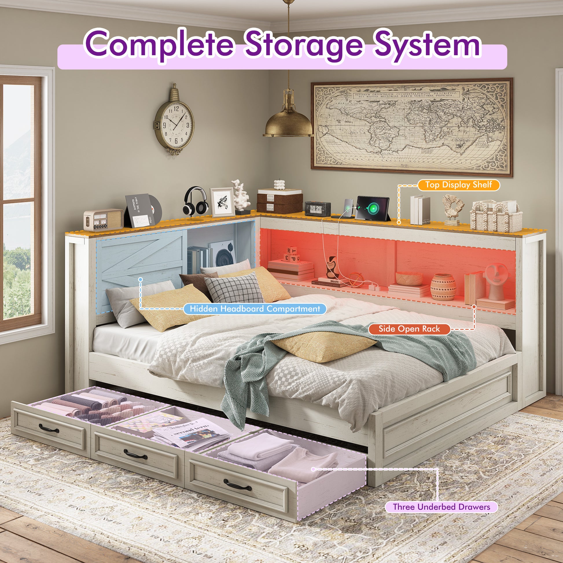 Slide Farmhouse Corner Bed Frame Amerlife 