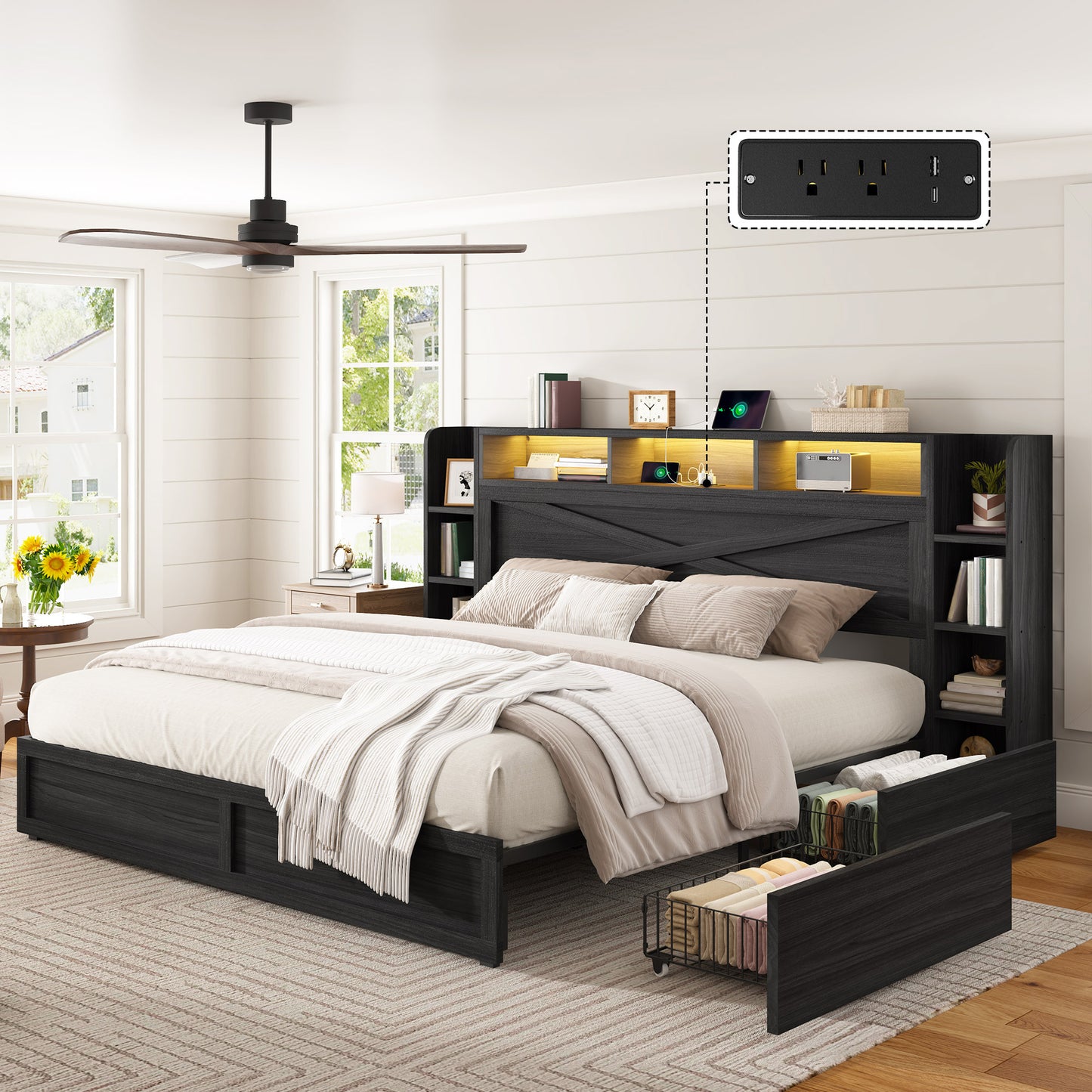 Stow Storage Bed Frame Amerlife King / Black