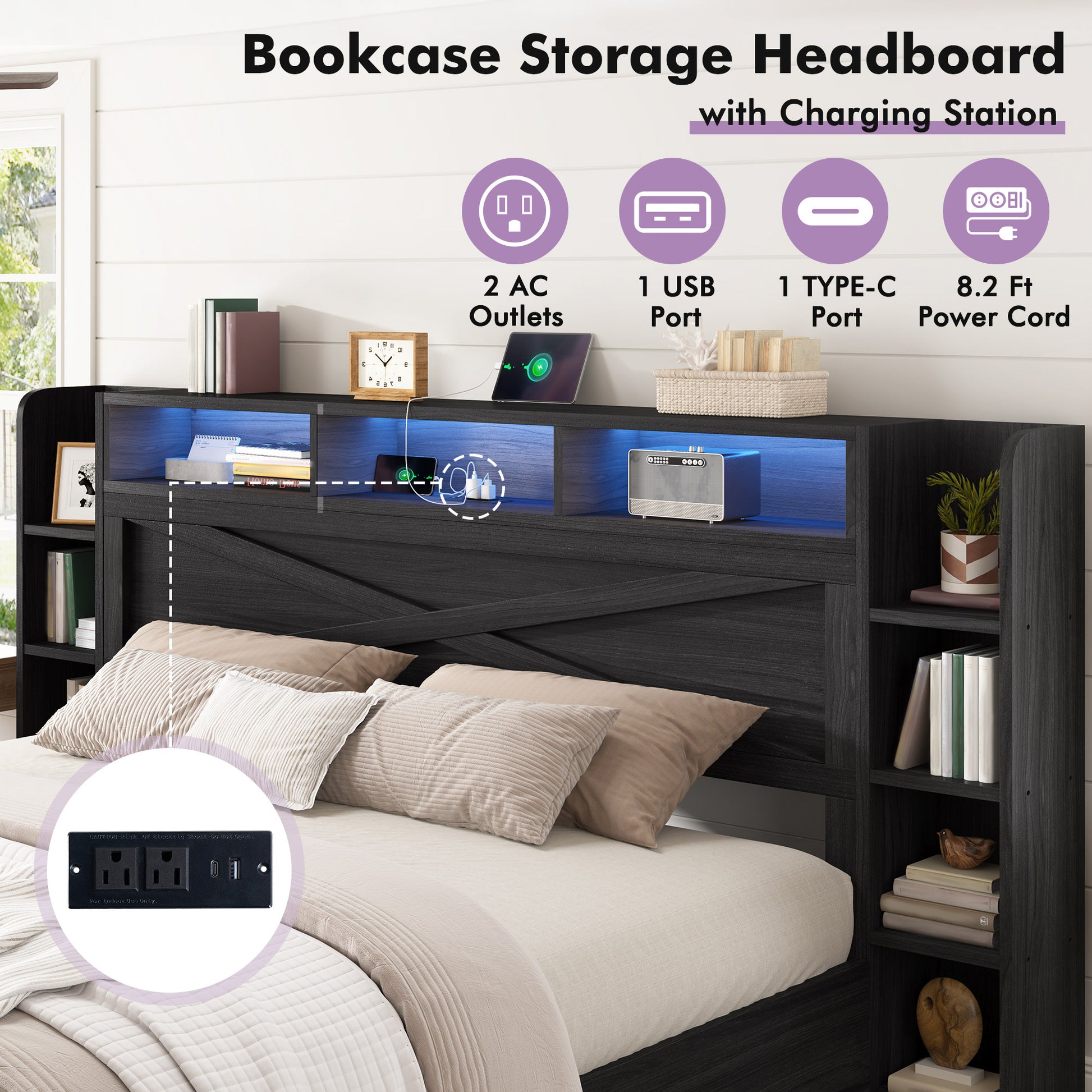 Stow Storage Bed Frame Amerlife King / Black