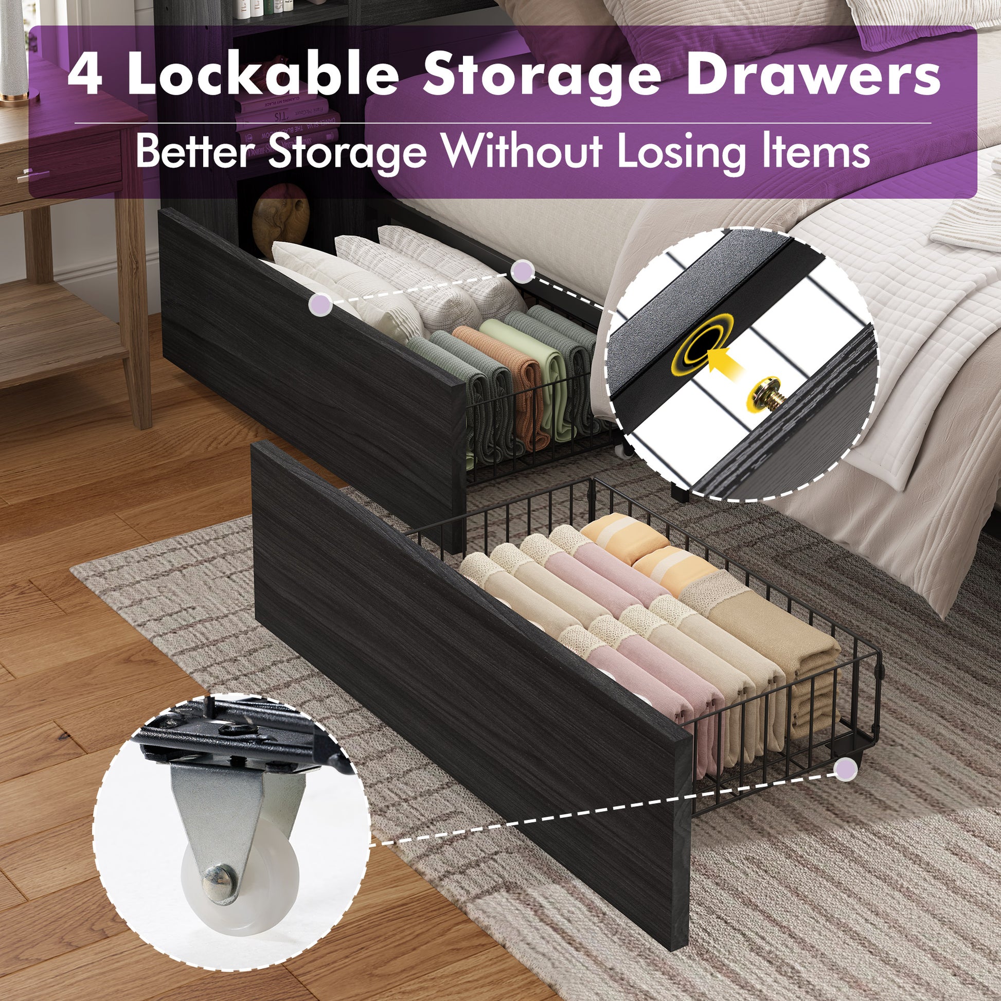 Stow Storage Bed Frame Amerlife Queen / Black