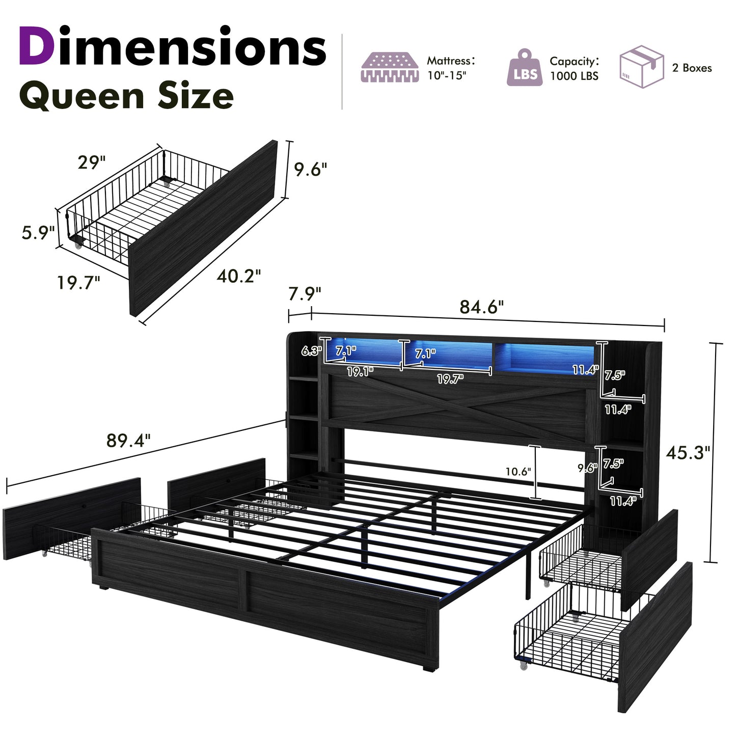 Stow Storage Bed Frame Amerlife Queen / Black
