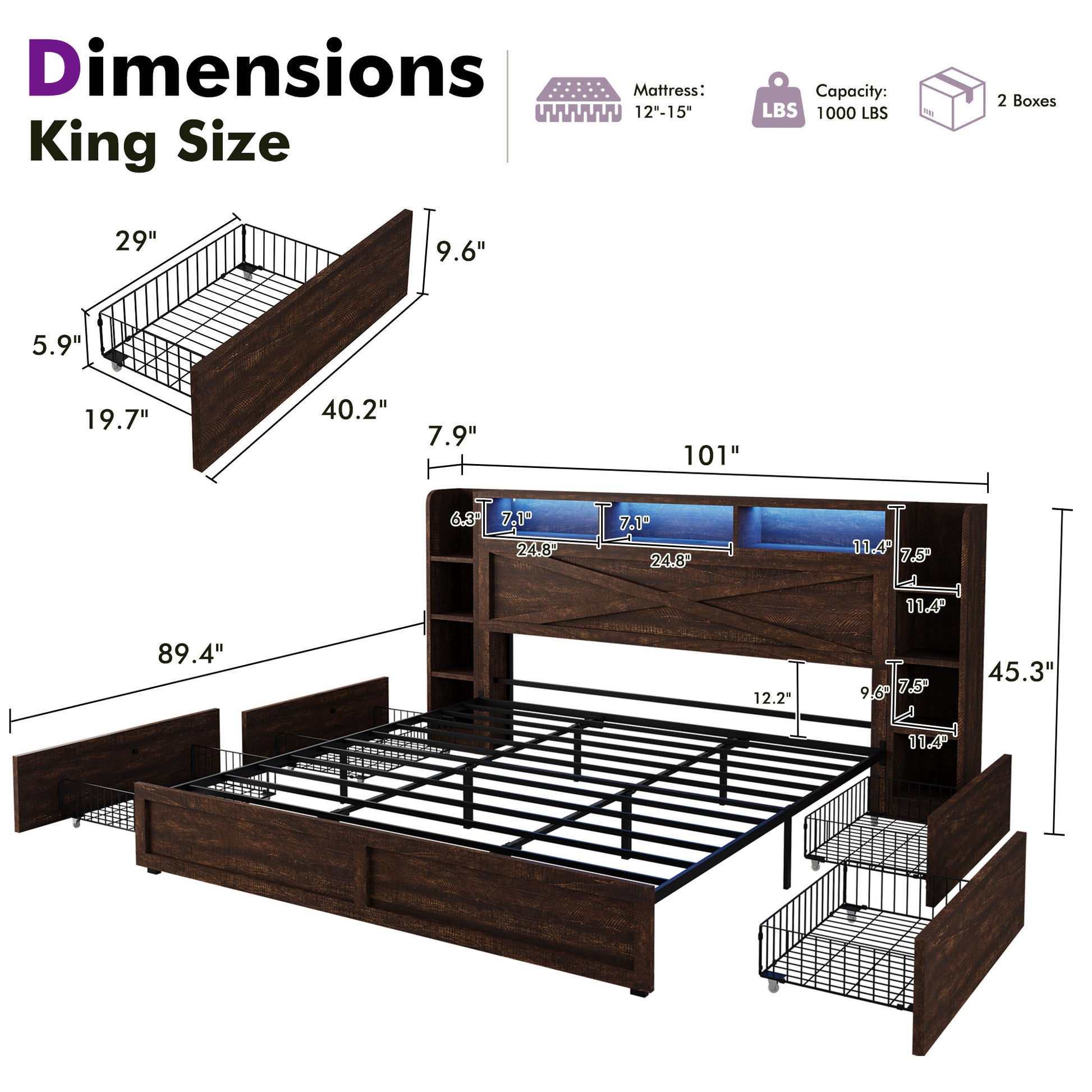 Stow Storage Bed Frame Amerlife King / Walnut