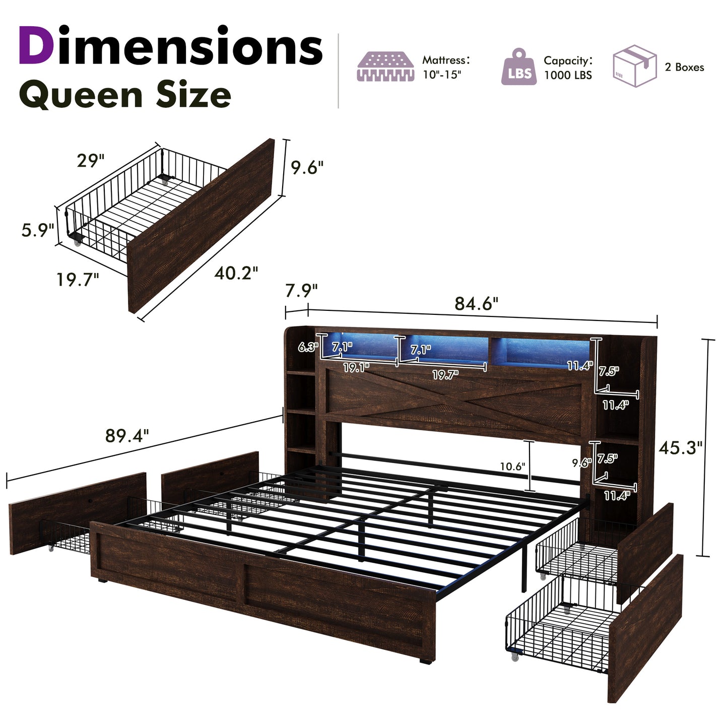 Stow Storage Bed Frame Amerlife Queen / Walnut