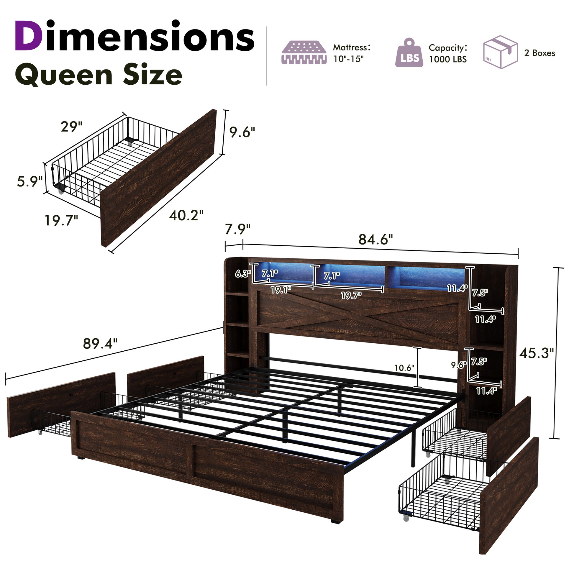 Stow Storage Bed Frame Amerlife Queen / Walnut