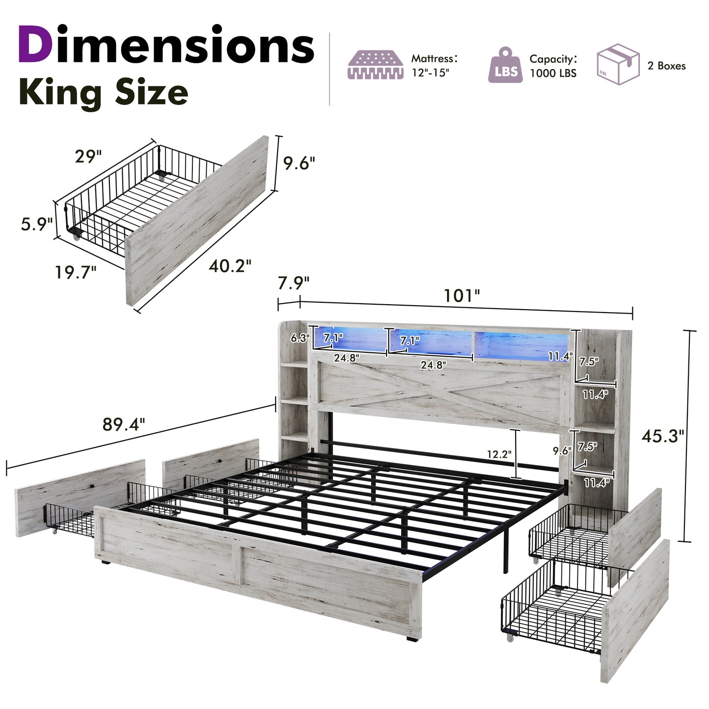 Stow Storage Bed Frame Amerlife King / White