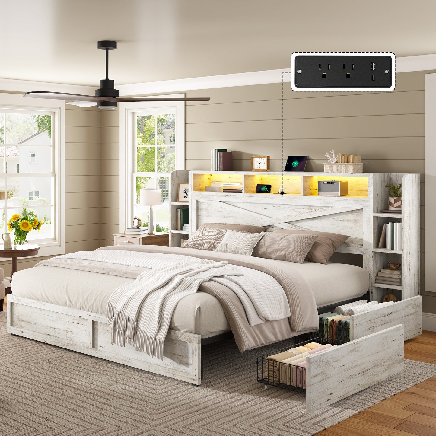 Stow Storage Bed Frame Amerlife Queen / White