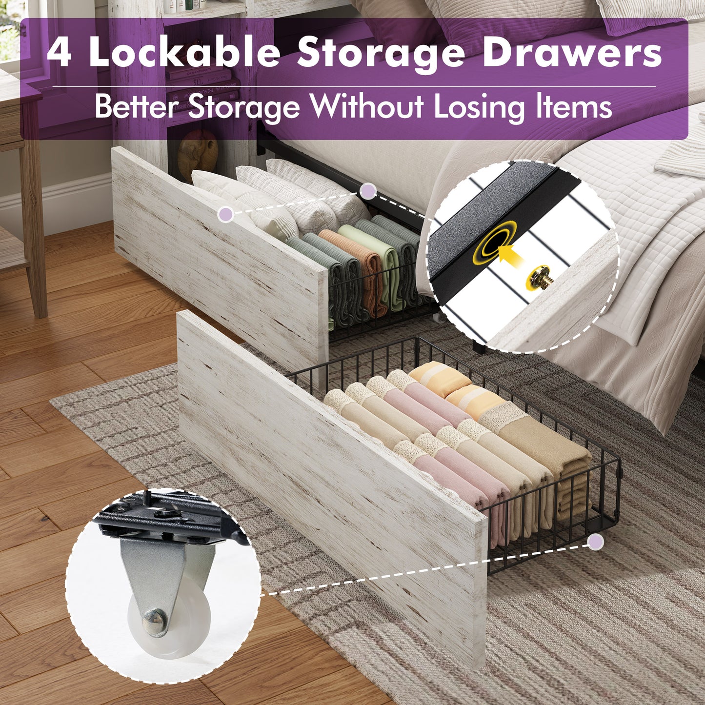 Stow Storage Bed Frame Amerlife Queen / White