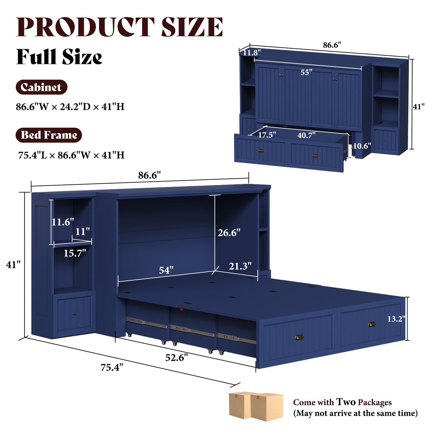 Slat Farmhouse Murphy Bed Amerlife Full / Blue