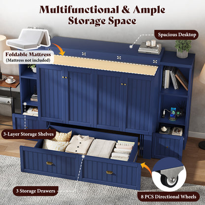 Slat Farmhouse Murphy Bed Amerlife Queen / Blue