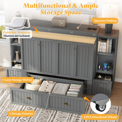 Slat Farmhouse Murphy Bed Amerlife Full / Gray