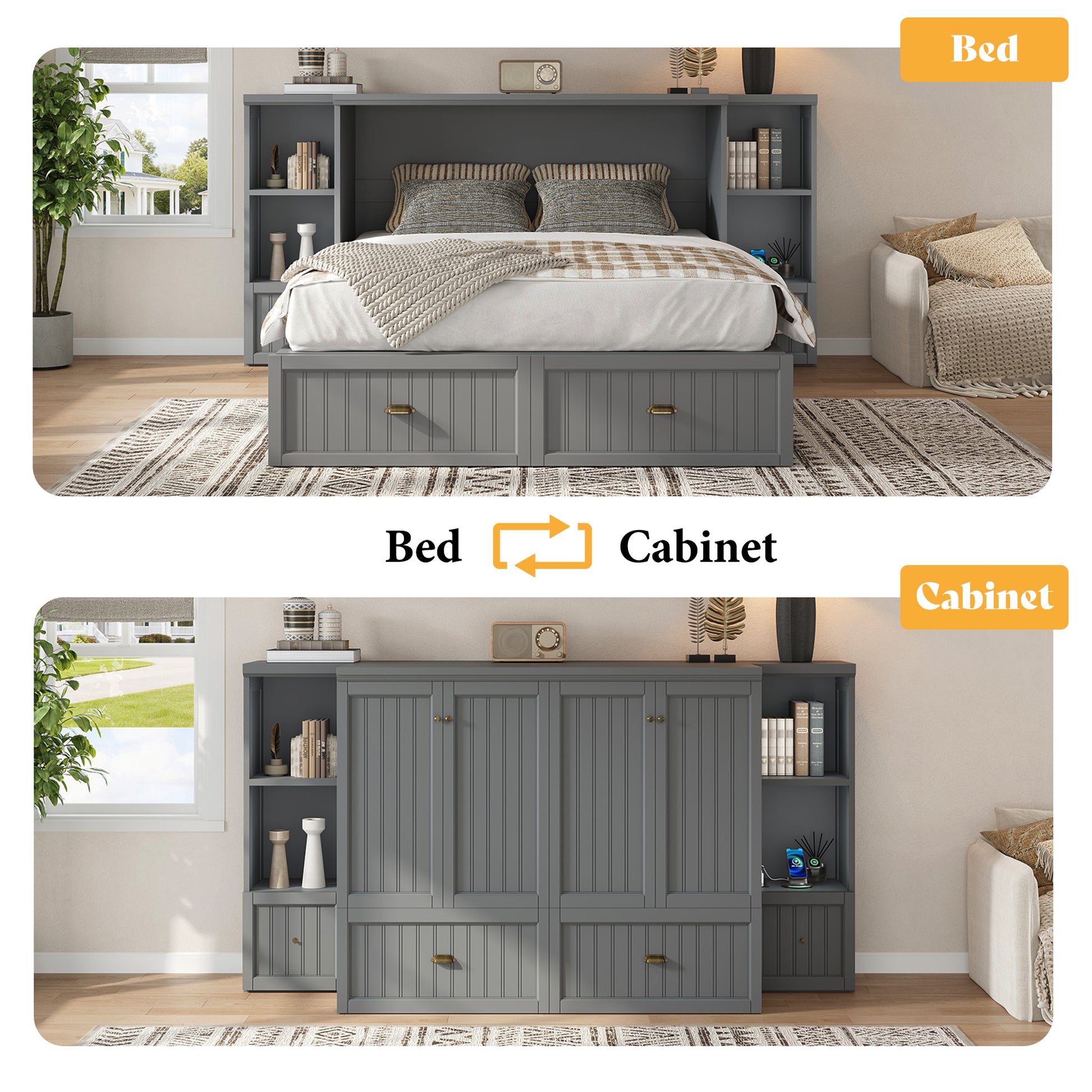 Slat Farmhouse Murphy Bed Amerlife Full / Gray