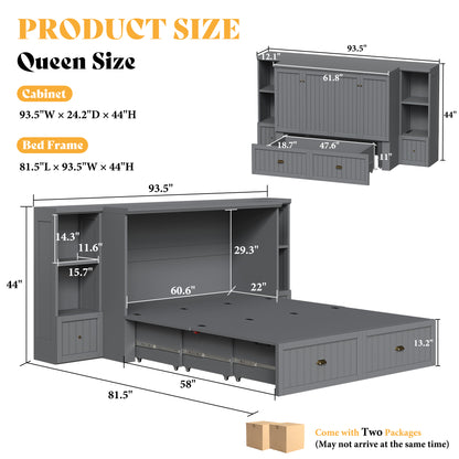 Slat Farmhouse Murphy Bed Amerlife Queen / Gray