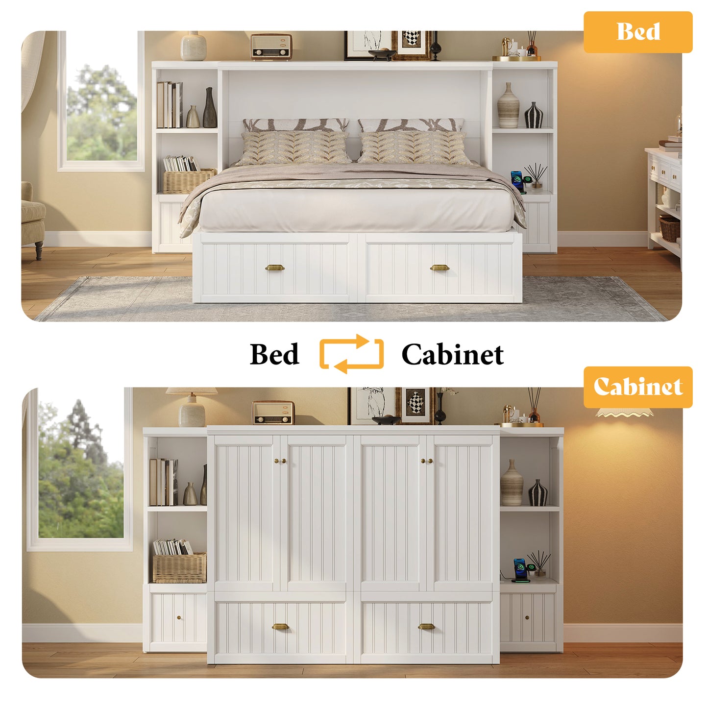 Slat Farmhouse Murphy Bed Amerlife Queen / White