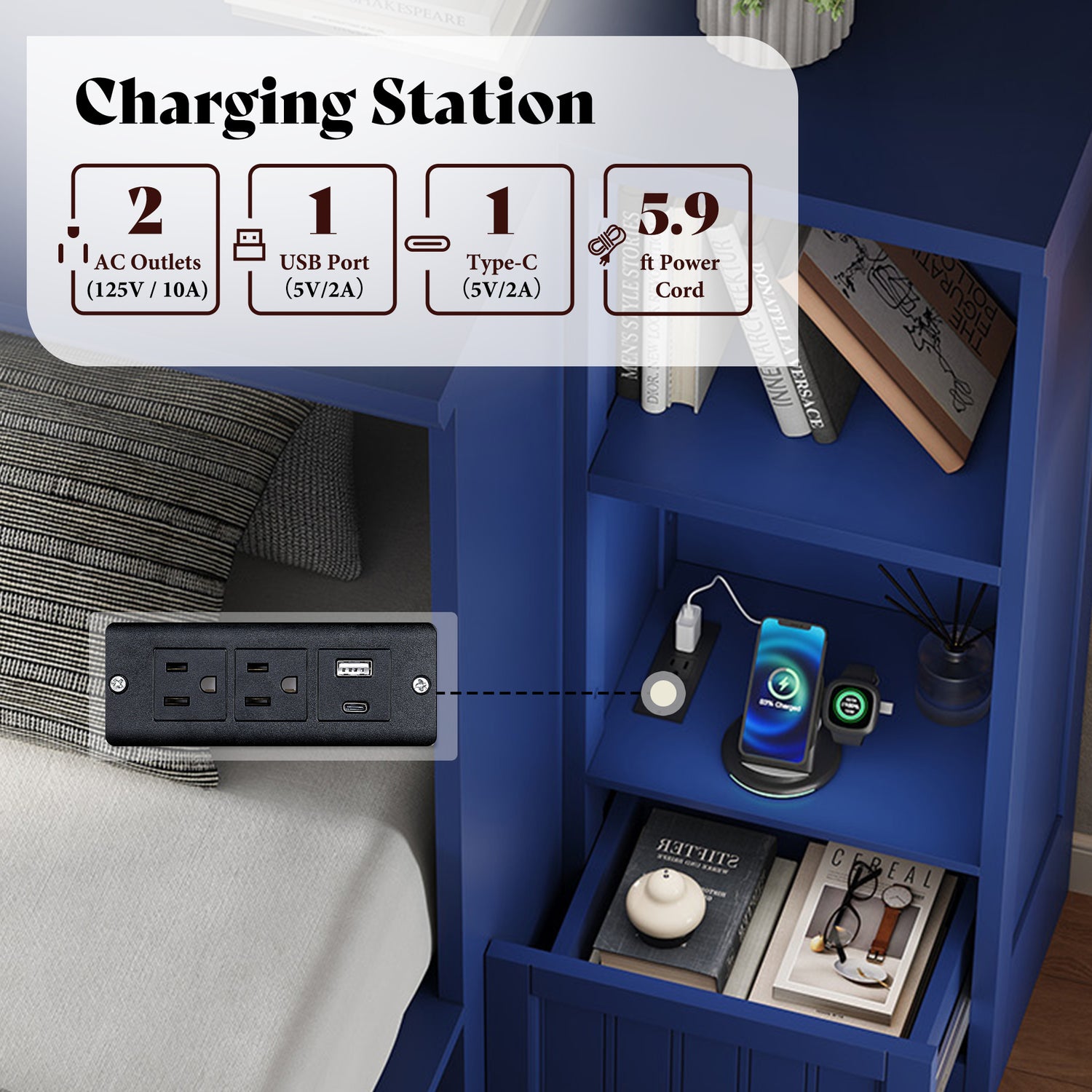 Slat Farmhouse Murphy Bed Amerlife Queen / Blue