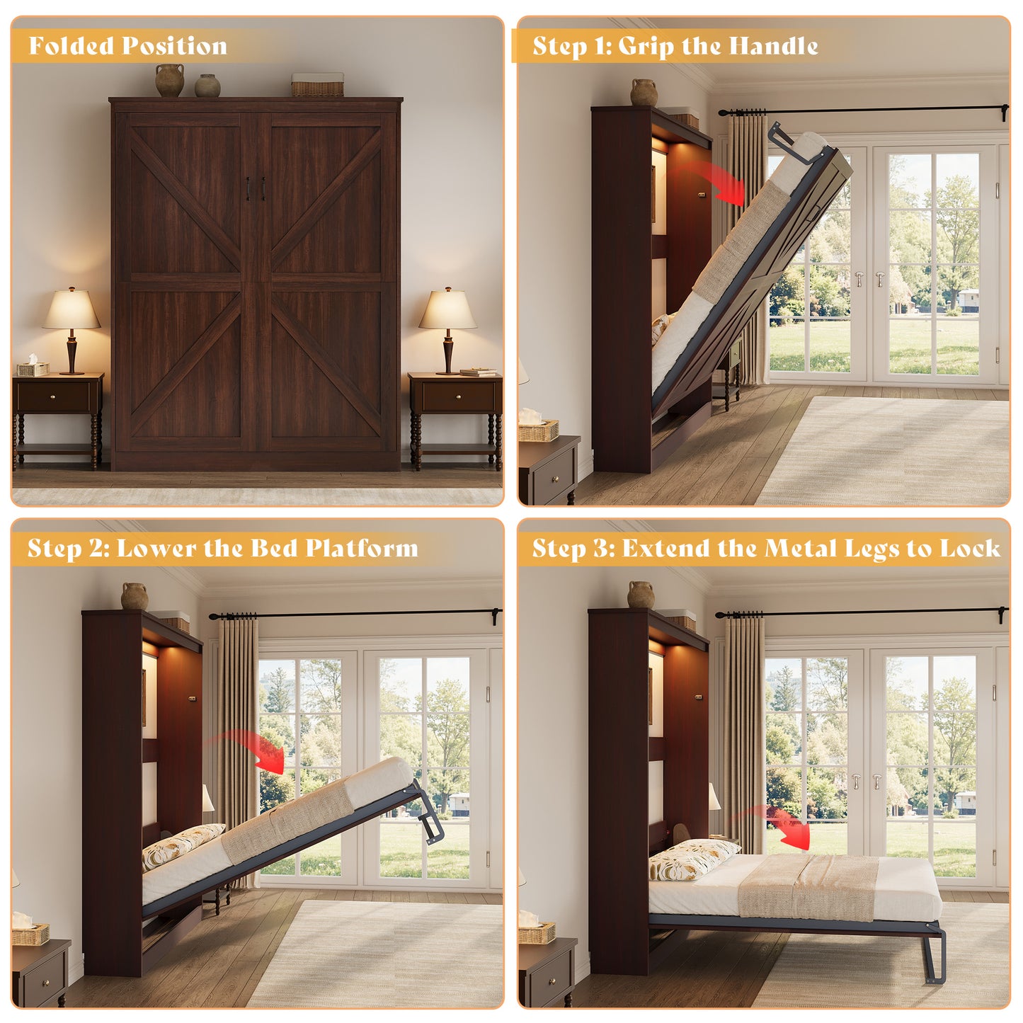 Stash Murphy Bed Frame Amerlife Full / Walnut